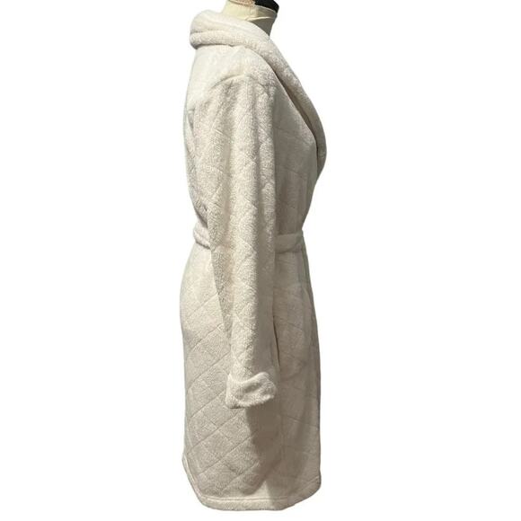 Talbots Quilted Plush Robe Cream Womens Large Spa Cozy House Coat - Picture 2 of 6